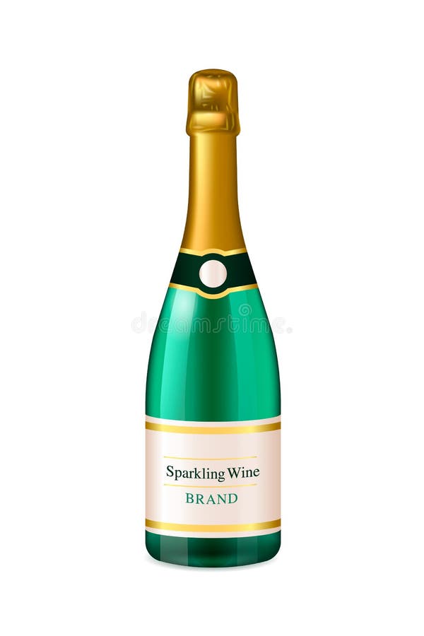 Luxuriöse Flasche mit Champagner-Grün auf weißem Hintergrund vektor abbildung