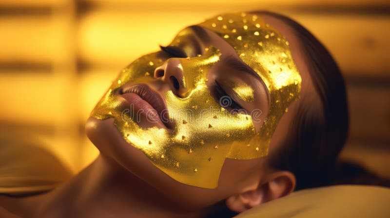Luxuriöse Gesichtsbehandlung mit Gold stock abbildung