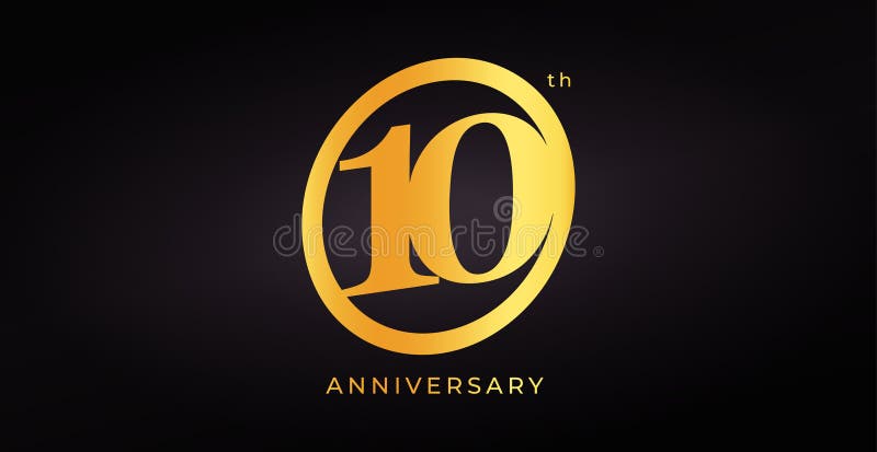 Luxuriöses 10-jähriges Logo Design mit eleganter goldener Zahl auf dunklem Hintergrund. Perfekt für Feierlichkeiten vektor abbildung