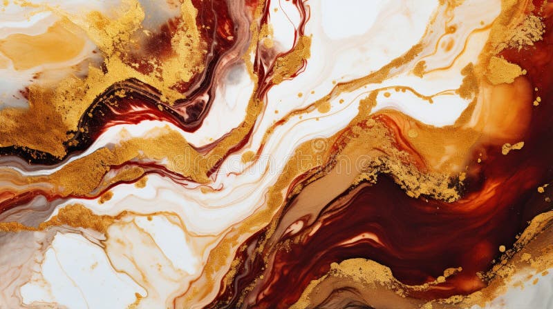 Luxury abstract fluid art painting in alcohol ink technique, mixture of brown, maroon and gold paints. royalty free stock photo