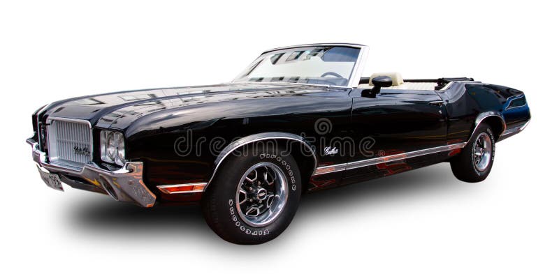 1972 Luxury American Oldtimer convertible car Oldsmobile Cutlass Supreme isolated on white background. 1972 Luxury American Oldtimer convertible car Oldsmobile Cutlass Supreme isolated on white background