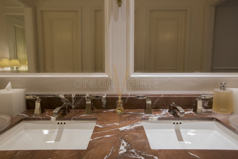 Luxury Bathroom with Brown Beige Granite Marble Stone Counter Vanity