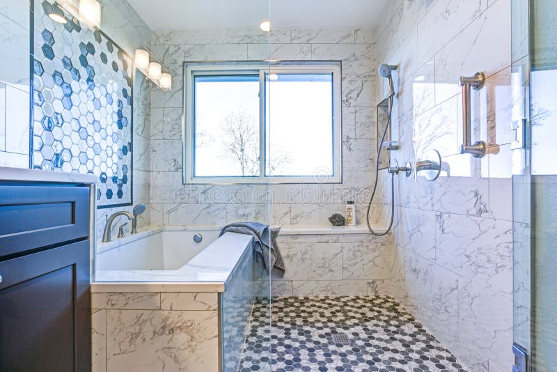 Luxury bathroom with Marble tile Surround