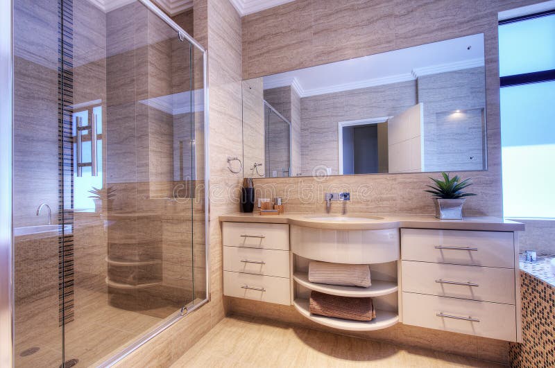 Luxury bathroom in modern home stock photos