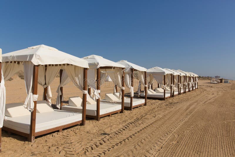 Luxury Beach Beds for Two People with White Roof and Sides Stock Image ...