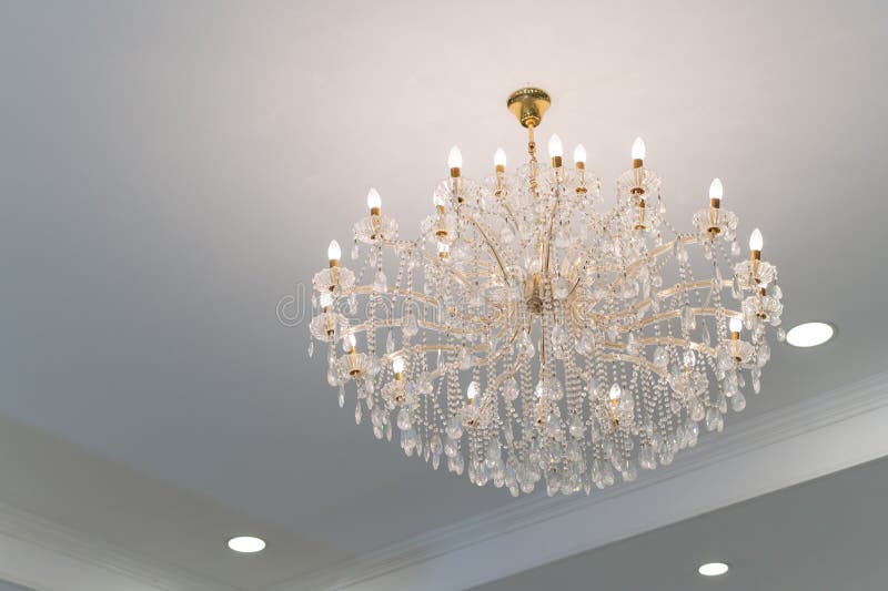 Luxury Beautiful Crystal Chandelier in Exhibition Hall Ceiling Stock