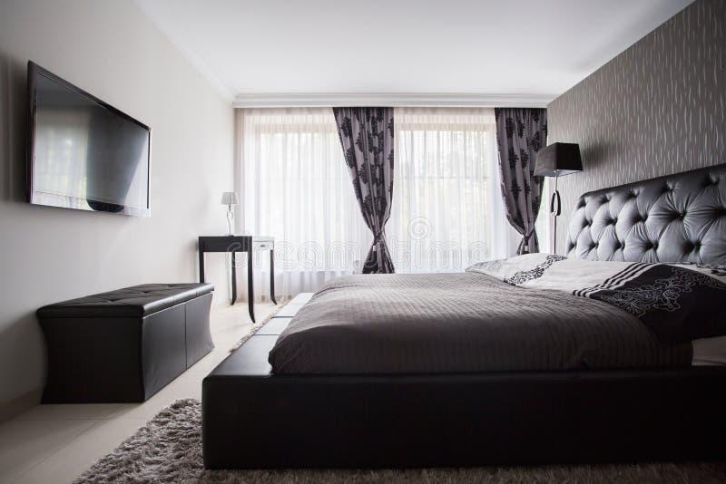 Luxury bedroom in gray color stock photos Luxury bedroom in gray color stock photos
