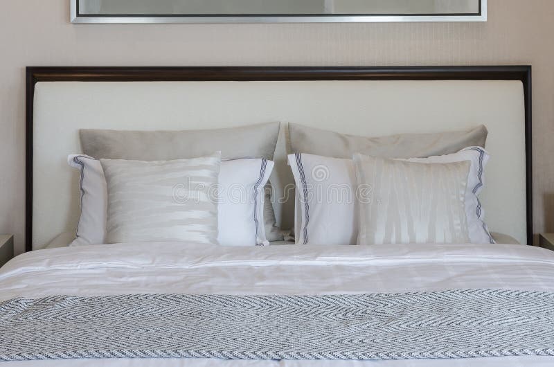 Luxury Bedroom with White Pillows on Bed Stock Image Image of