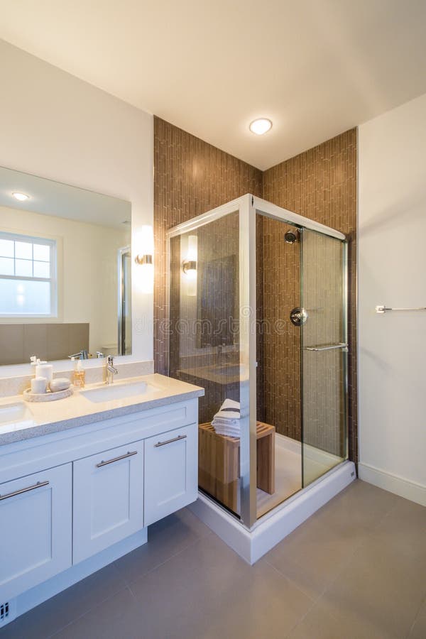 Luxury Bright Bathroom with a Shower Cabin Stock Image Image of clean