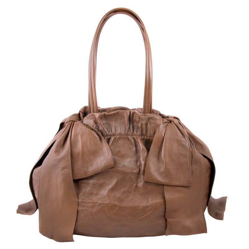 Luxury brown leather female bag isolated on white