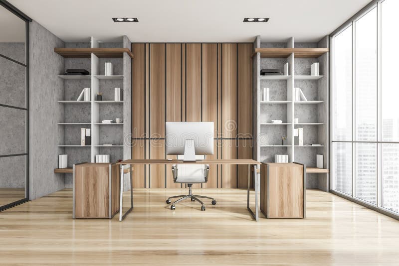 Luxury CEO Office Interior with Table, Computer and Bookcase Stock  Illustration - Illustration of bookcase, idea: 220624368