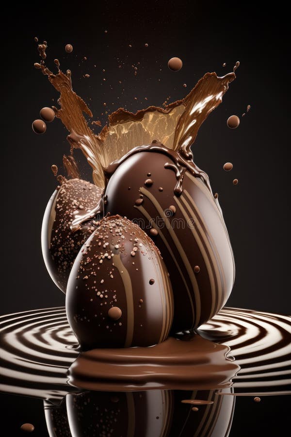 Luxury Chocolate Easter Eggs Making a Splash in Chocolate. Generative