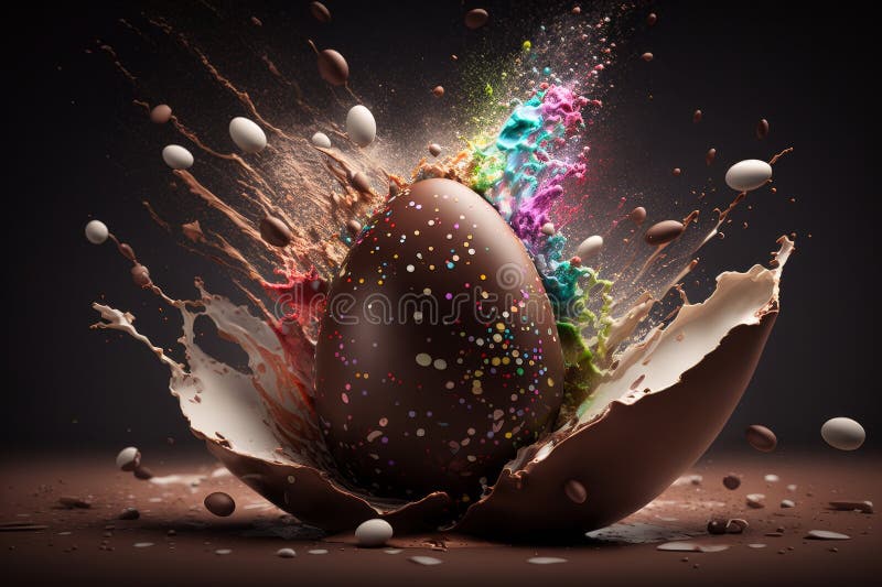Luxury Chocolate Easter Eggs Making a Splash in Chocolate. Generative