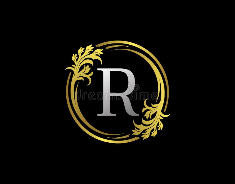 Luxury Circle R Letter Floral Logo. Royal Gold R Swirl Vector Icon ...