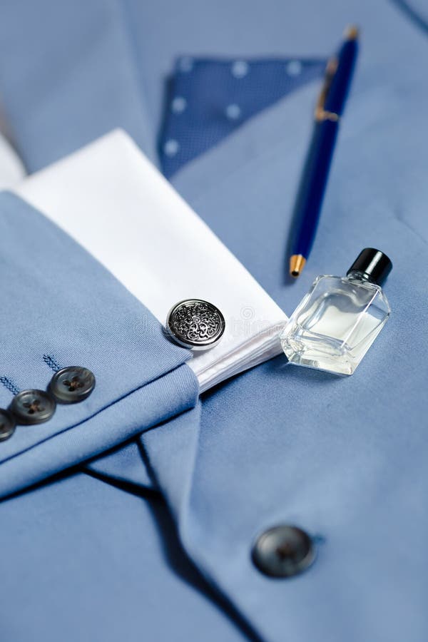 Cufflinks on blue shirt stock image. Image of double, light 9068945