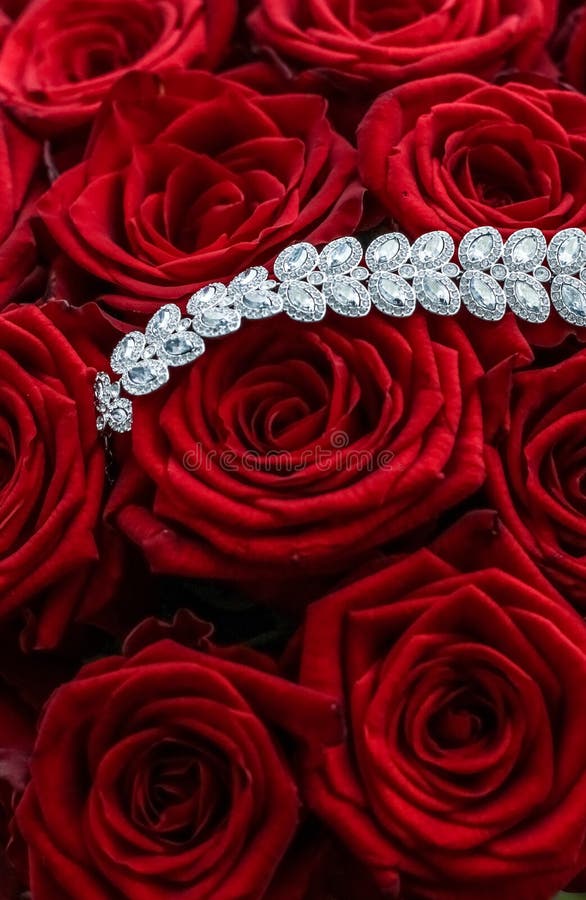 Luxury Diamond Bracelet And Bouquet Of Red Roses, Jewelry Love Gift On ...