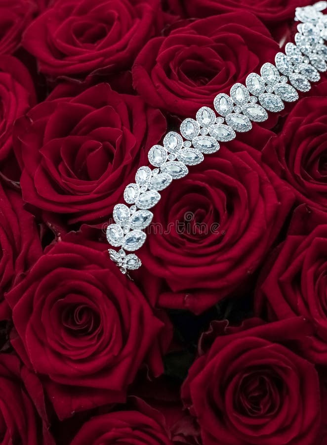 Luxury Diamond Jewelry Bracelet and Red Roses Flowers, Love Gift on ...