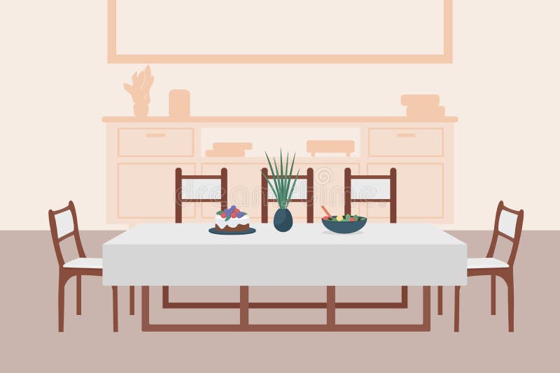 Luxury Dining Room Flat Color Vector Illustration Stock Vector -  Illustration of furniture, backdrop: 222969849