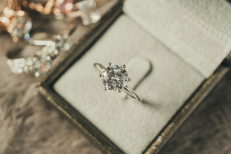 Luxury Engagement Diamond Ring in Jewelry Box Stock Image Image of