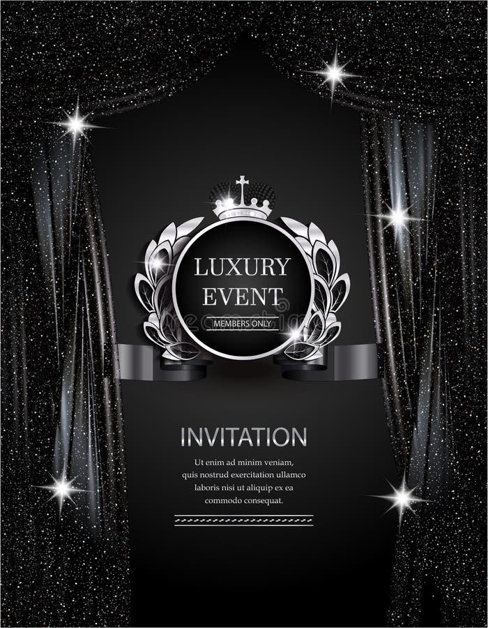 Luxury event elegant silver and black background with sparkling theater curtains. stock illustration