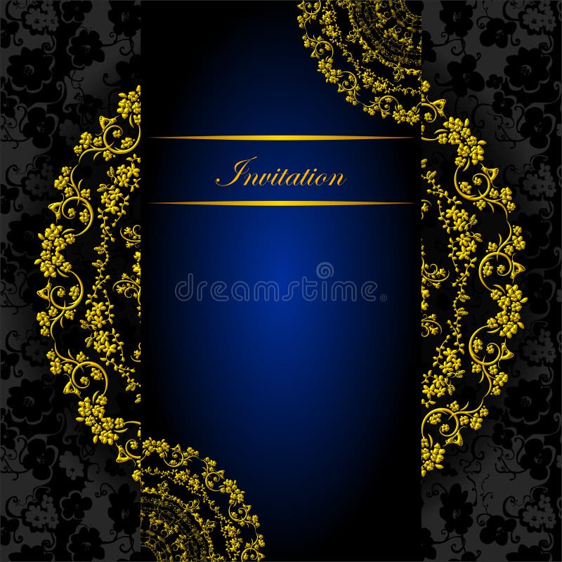 Luxury Floral Blue Wedding Invitation Card Template Design. Stock Vector -  Illustration of black, luxury: 190809628