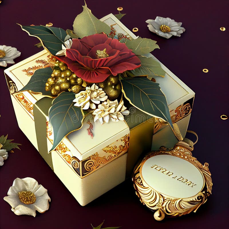 Luxury Gift Box with ornaments stock illustration