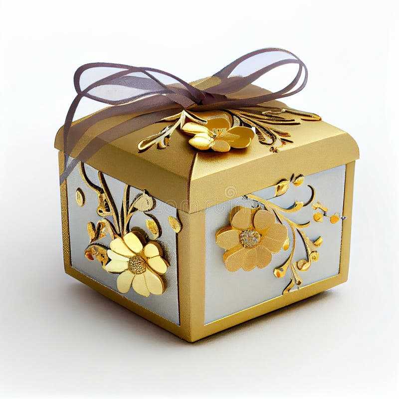 Luxury Gift Box with Beauty Flower Ornaments Stock Illustration