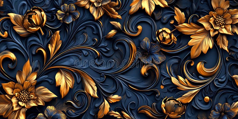 Luxury Gold Leaf Navy Blue Texture Elegant Background vector illustration