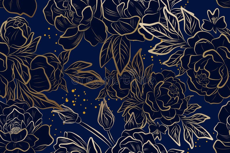 Luxury Gold Peony Flower with Blue Background Seamless Pattern Stock Vector - Illustration of lily, floral: 221906887 Luxury Gold Peony Flower with Blue Background Seamless Pattern Stock Vector - Illustration of lily, floral: 221906887