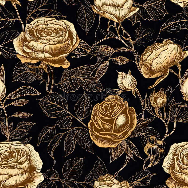 Luxury Gold Roses Seamless Pattern 05. Generative AI. 库存例证 插画 包括有 纸张