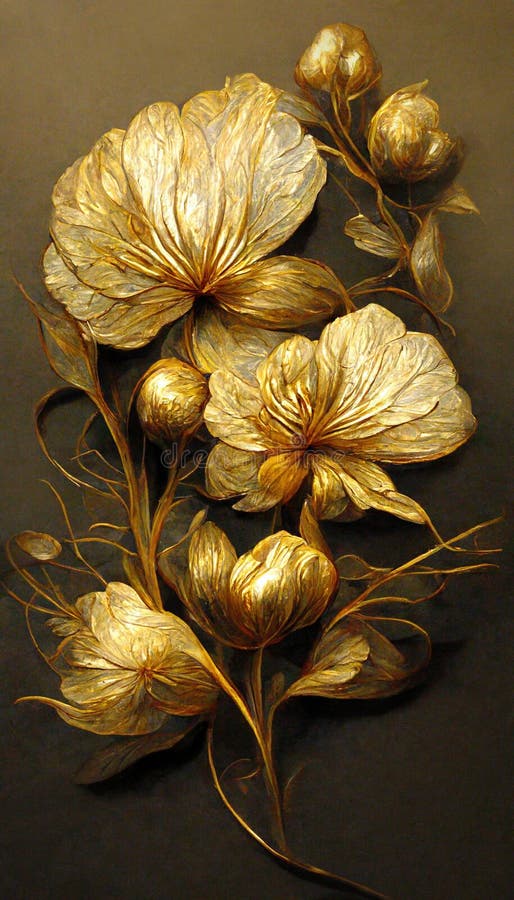 Luxury golden flower decorative background. Beautiful precious metal floral art