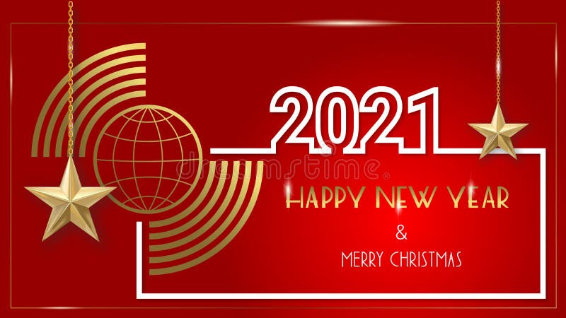 Luxury Greeting Card 2021 Happy New Year And Merry Christmas On A Dark Red Background Stock