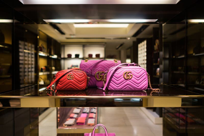 Luxury handbags in the shop