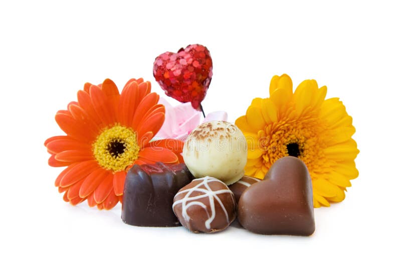 Luxury heart shaped chocolates with flowers
