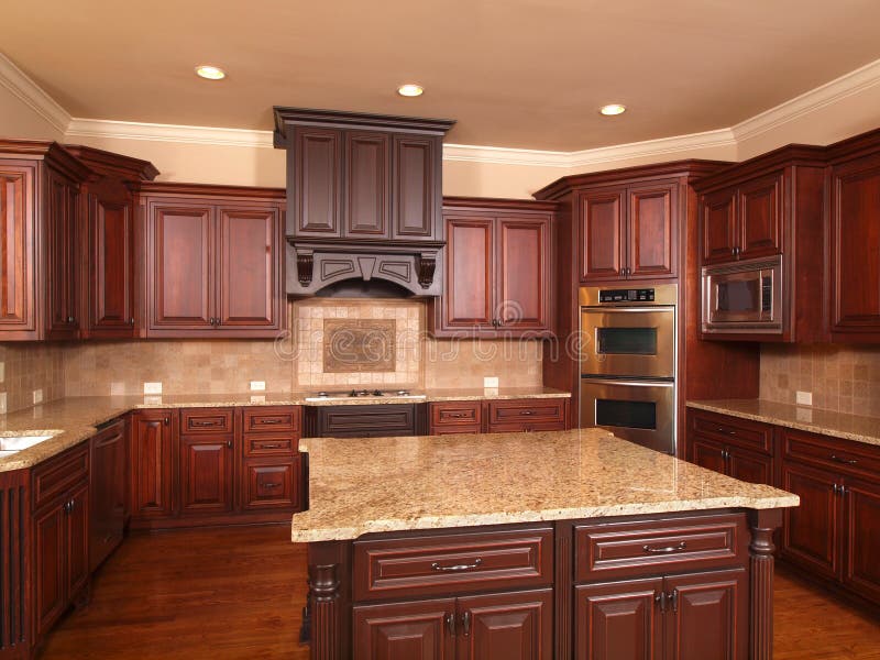 Luxury Home Kitchen Front Center Island Stock Photo ...