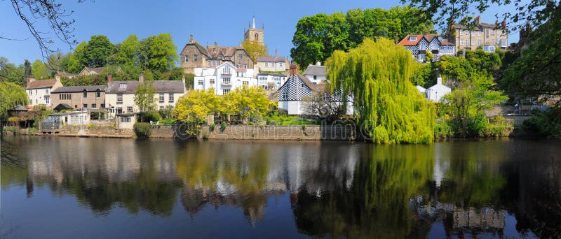 Luxury homes on river bank, Knaresborough, England