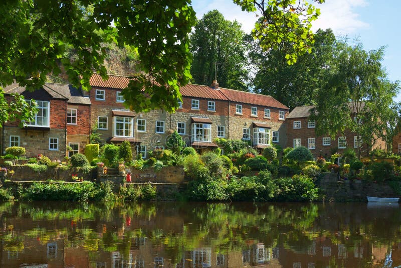 Luxury homes on river bank, Knaresborough, England