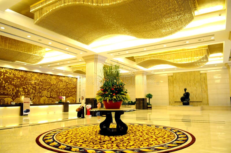 The luxury hotel lobby