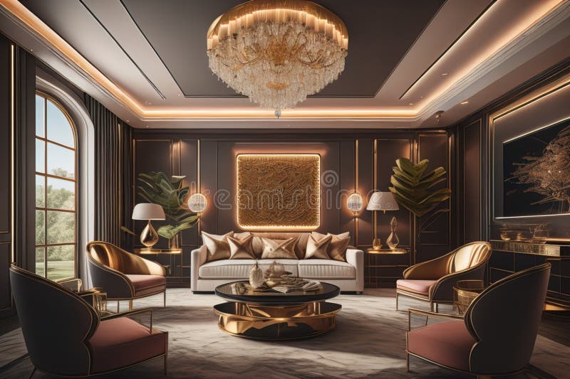 Luxury Hotel Lobby Interior with Sofas and Armchairs. Generative Ai