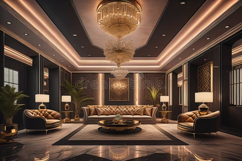 Luxury Hotel Lobby and Lounge with Sofas. Generative Ai Stock Photo