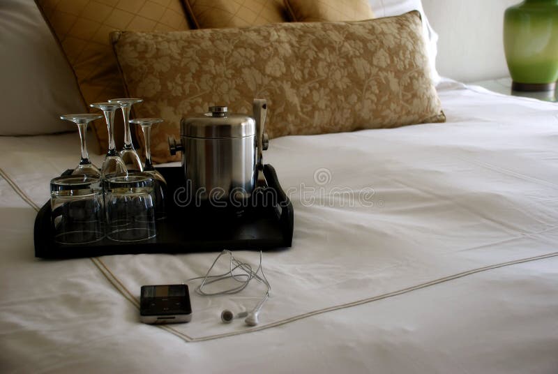 Luxury Hotel Room Bed with Drinks Tray and iPod