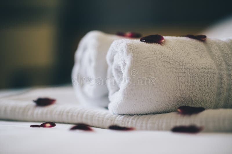 Couple With Towel In The Hotel Room Flirting Stock Photo, Royalty-Free