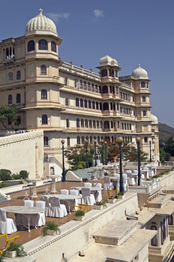 Open air restaurant and Rajput style palace (now a luxury hotel). Udaipur, Rajasthan, India. Open air restaurant and Rajput style palace (now a luxury hotel). Udaipur, Rajasthan, India.