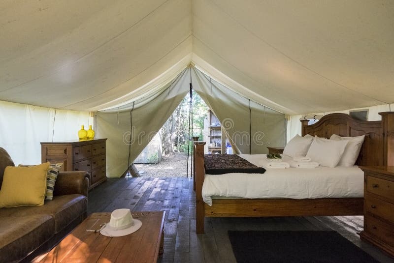 Luxury Interior of a Camp Tent in the Woods stock images Luxury Interior of a Camp Tent in the Woods stock images