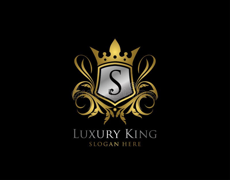 Luxury King S Letter Gold Logo, Golden S Classic Shield Crown Stock ...