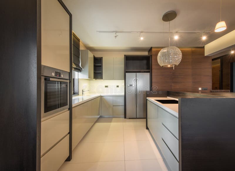 Luxury kitchen interior stock image. Image of island - 113262517