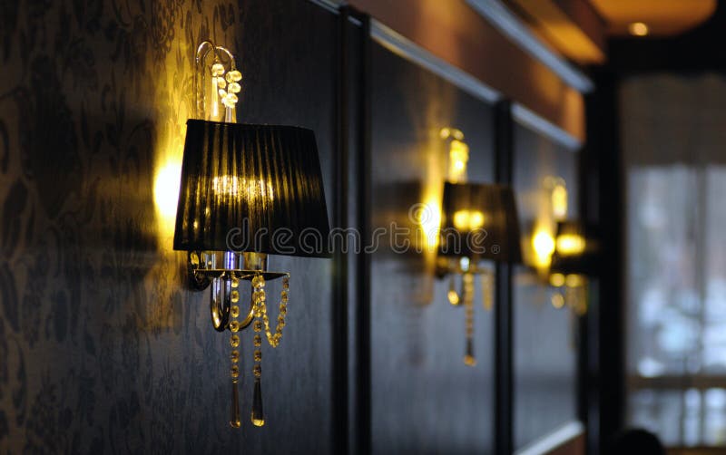 Luxury lamp and wallpaper stock image
