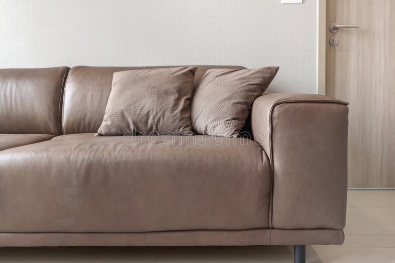 Luxury Leather Sofas with Pillow Stock Image Image of decor