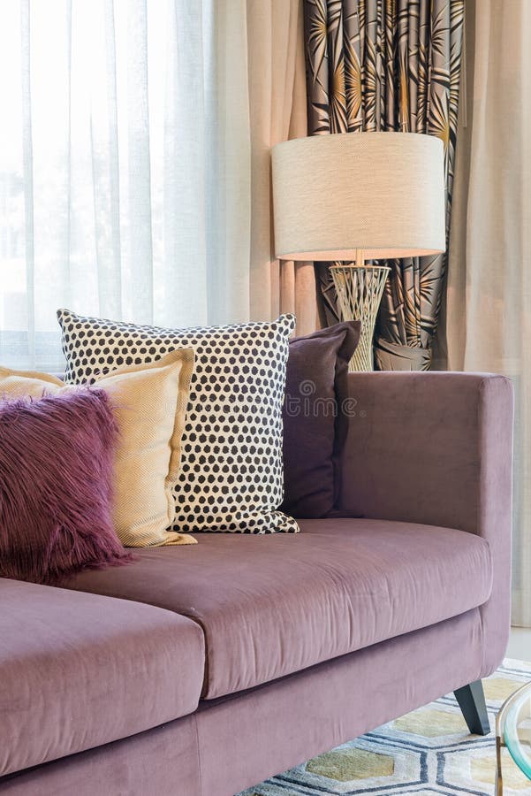 Luxury Living Room Design with Purple Sofa Stock Image Image of