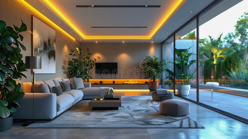 Luxury Living Room Interior Design Stock Illustration - Illustration of